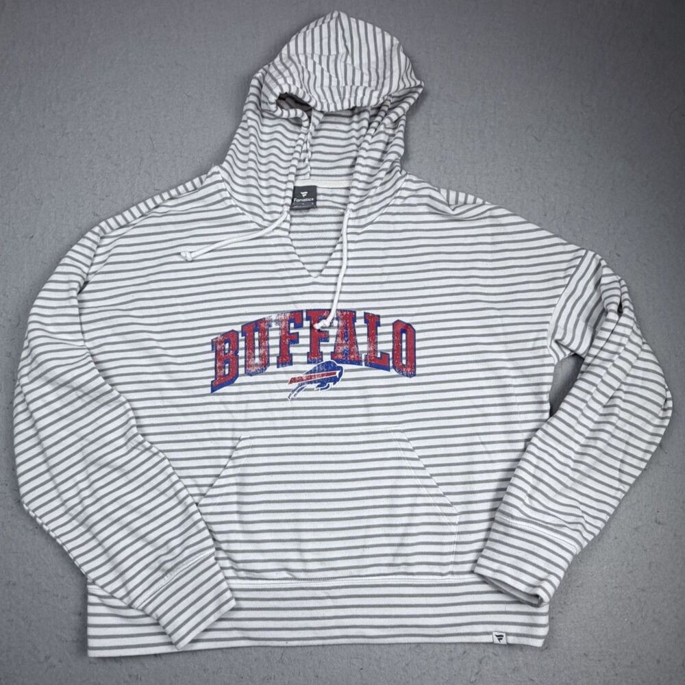 NFL Buffalo Bills Allen Oversized Striped Hooded Women Large Pullover Gray/White